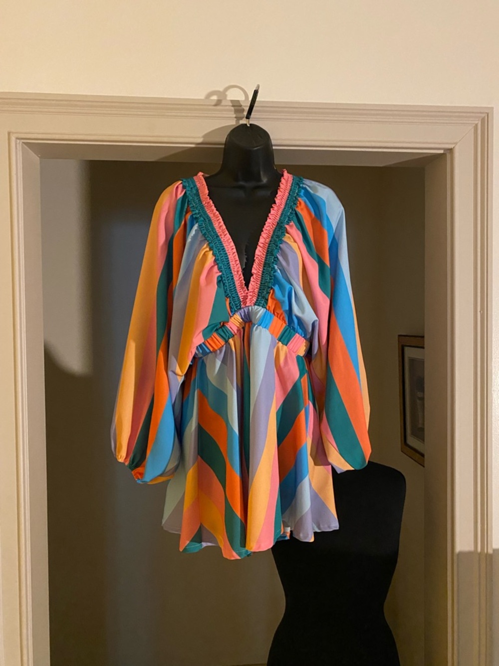 Colorblock, Stripe, Long-Sleeve Romper